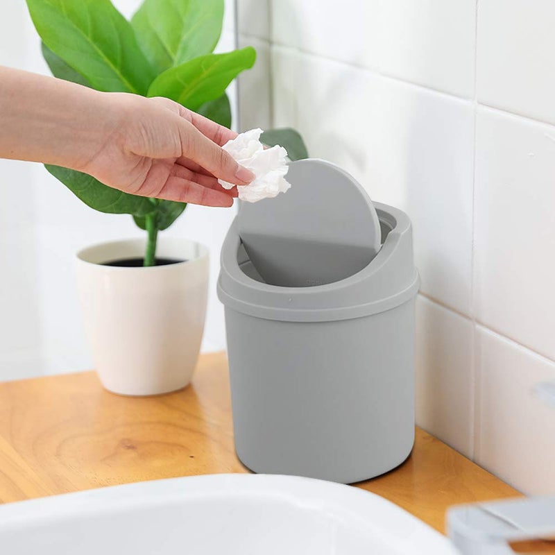 Fiazony Plastic Desktop Mini Trash Can with Swing Lid, Grey - Image 4